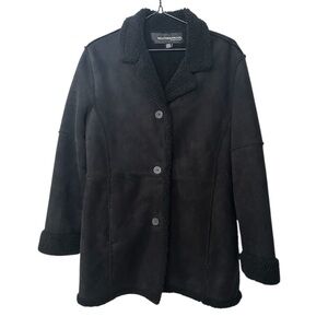 Weatherproof Garment Company Faux Suede Shearling Coat Size Medium Black